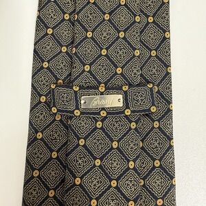 Brioni NEW Men's Tie Geometric Navy/Bronze/Gold Satin Silk 3.75" (W) x 56" (L)
